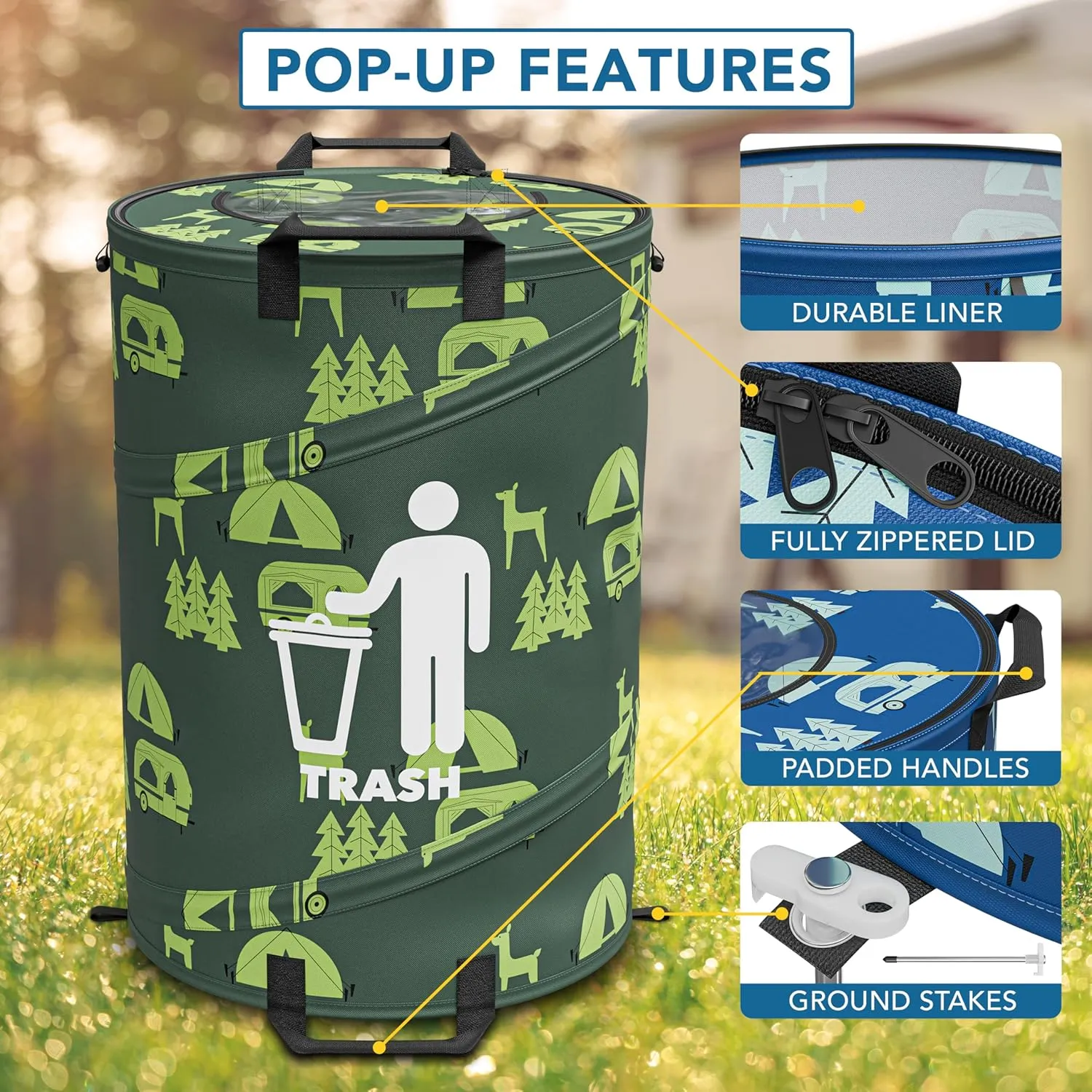 30 Gallon Collapsible Pop-Up Trash & Recycling Cans for RV's, Camping, Recycling, Yard Waste, Leaf Bag, Children Toy Bin (Trash & Recycling Cans)