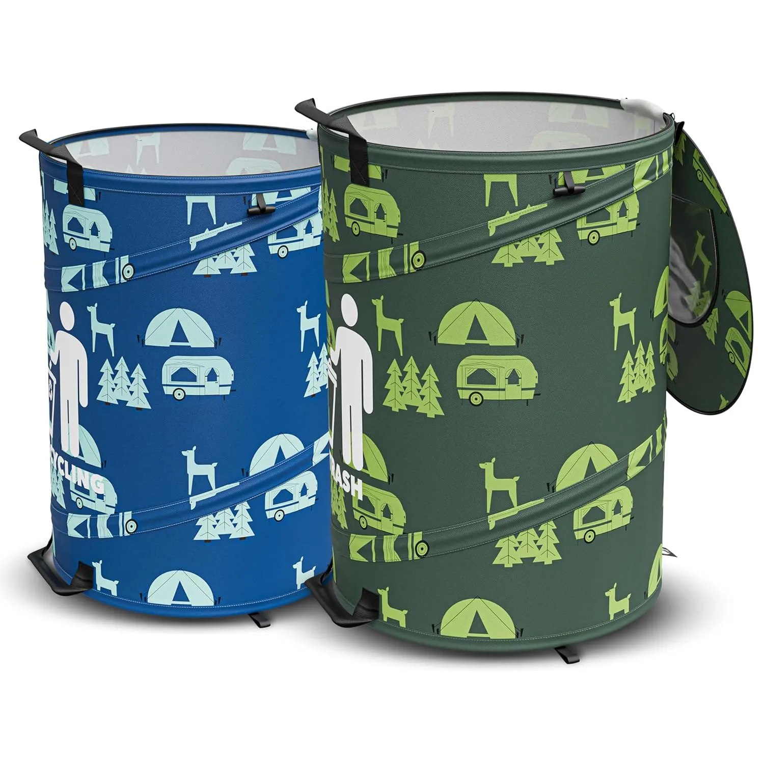 30 Gallon Collapsible Pop-Up Trash & Recycling Cans for RV's, Camping, Recycling, Yard Waste, Leaf Bag, Children Toy Bin (Trash & Recycling Cans)