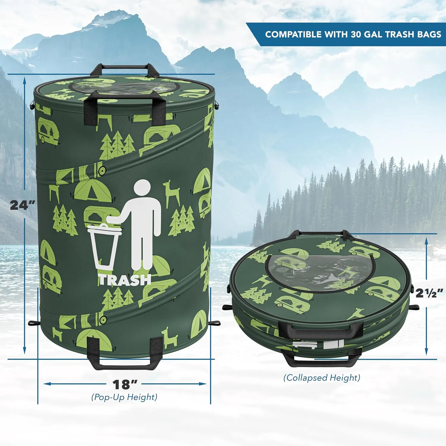 30 Gallon Collapsible Pop-Up Trash Can for RV's, Camping, Recycling, Yard Waste, Leaf Bag, Children Toy Bin (Trash Can)
