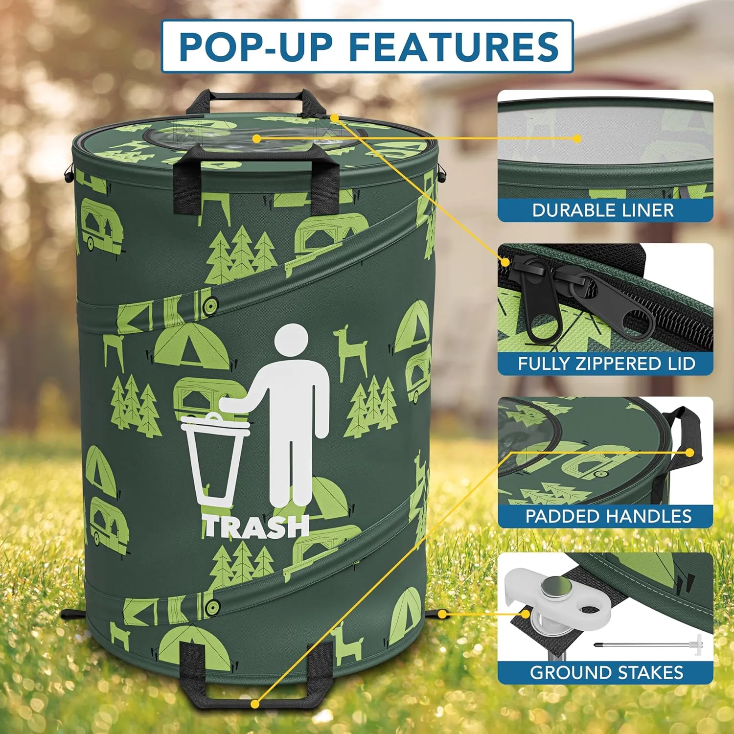 30 Gallon Collapsible Pop-Up Trash Can for RV's, Camping, Recycling, Yard Waste, Leaf Bag, Children Toy Bin (Trash Can)