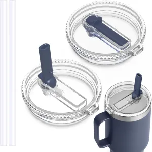 30 oz Straw Leak Proof Lid for YETI, Tumbler Lid for Yeti Rambler 30/32 oz Tumbler,26/35/42 oz Straw Mug,and Hydro Flask 32/40oz Travel Tumbler,Replacement Lid BPA Free(Navy*2)