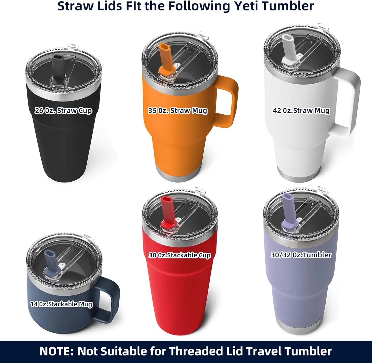 30 oz Straw Leak Proof Lid for YETI, Tumbler Lid for Yeti Rambler 30/32 oz Tumbler,26/35/42 oz Straw Mug,and Hydro Flask 32/40oz Travel Tumbler,Replacement Lid BPA Free(Navy*2)