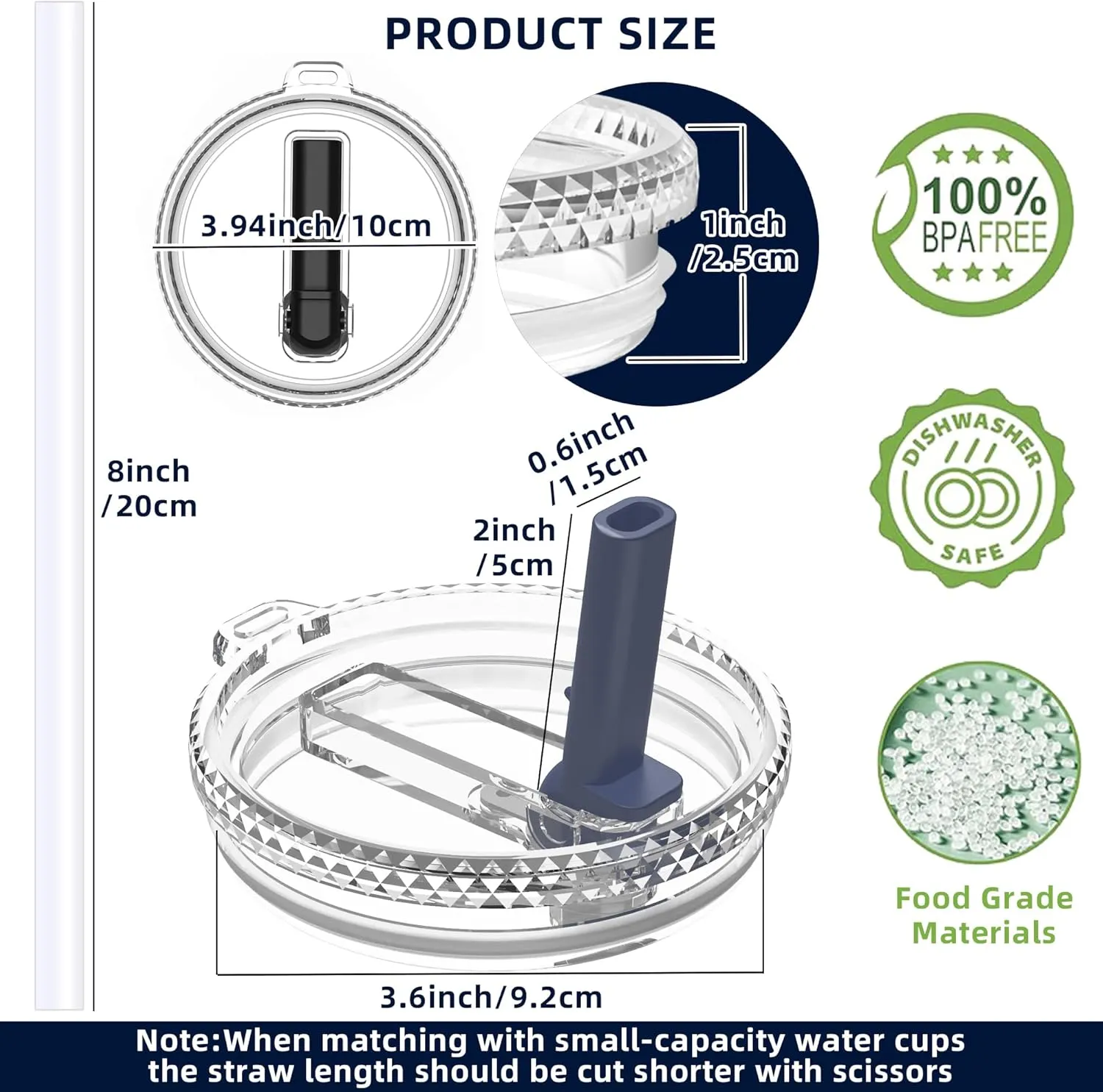 30 oz Straw Leak Proof Lid for YETI, Tumbler Lid for Yeti Rambler 30/32 oz Tumbler,26/35/42 oz Straw Mug,and Hydro Flask 32/40oz Travel Tumbler,Replacement Lid BPA Free(Navy*2)