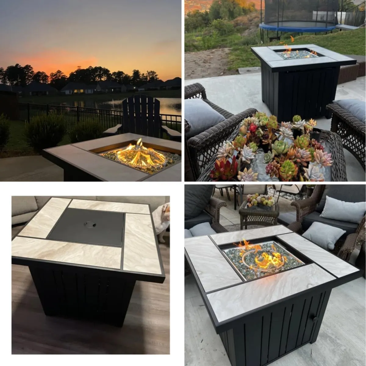 30" Propane Fire Pit with Real Ceramic Tabletop, 50000 BTU Gas Firepit Table with Lid & Glass Rock, Outdoor Fire Pit for Dining or Party, Firepit for Outside, Patio, Garden, Yard