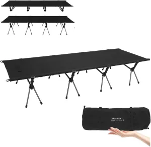 31" Extra Wide Camping Cot for Adults, Upgrade 1000D Oxford Camping Bed with Pillow, Ultralight Height Adjustable, Oversized Cots for Outdoor Camp Travel Hiking Home, Support 500lb (Black, 83*31 inch)