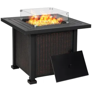 32" Propane Gas Firepit Table with 50,000 BTU Burner, Glass Wind Guard & Lava Rocks, Black