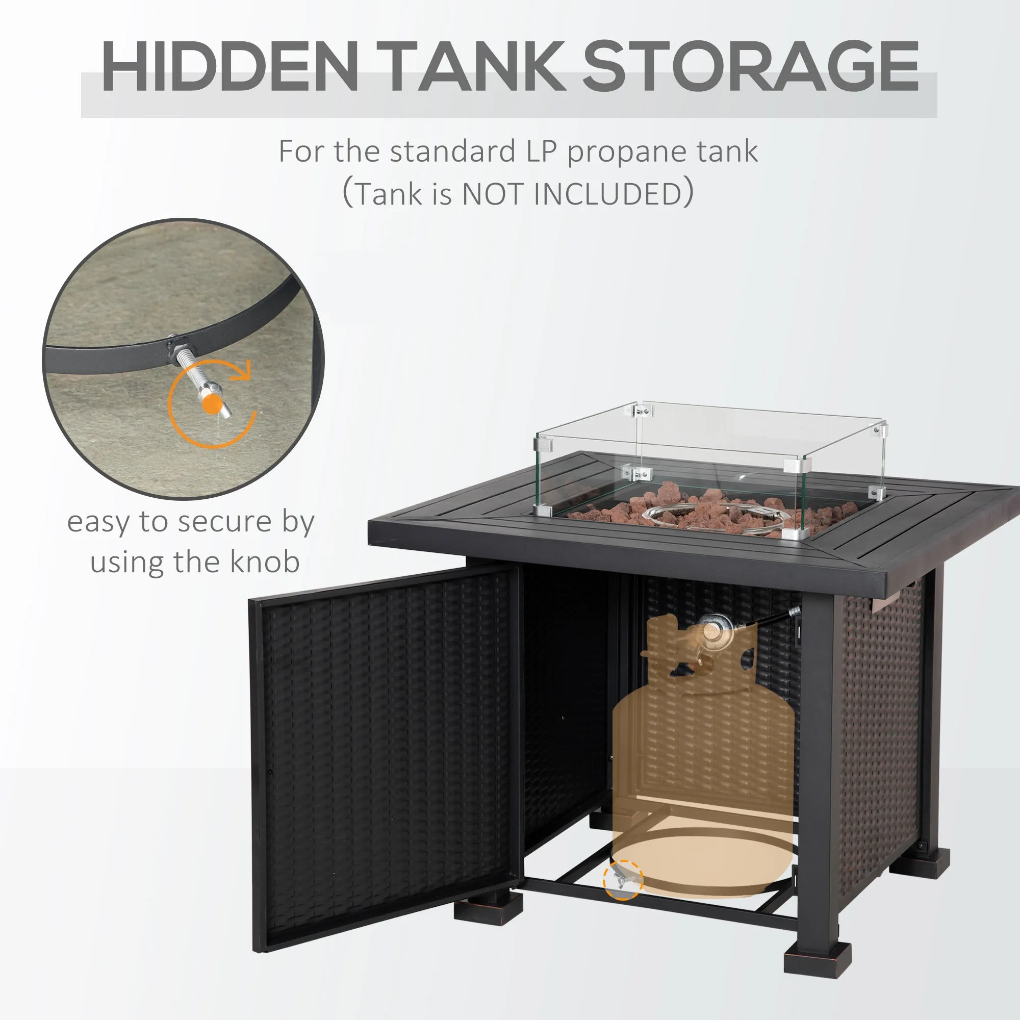 32" Propane Gas Firepit Table with 50,000 BTU Burner, Glass Wind Guard & Lava Rocks, Black