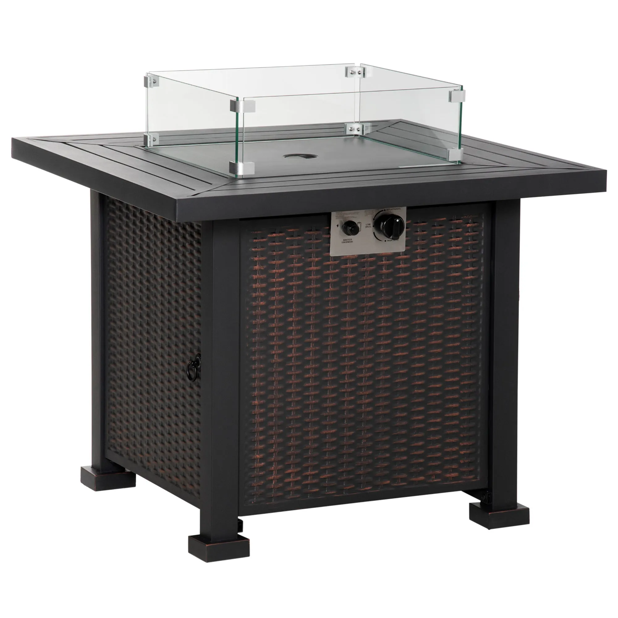 32" Propane Gas Firepit Table with 50,000 BTU Burner, Glass Wind Guard & Lava Rocks, Black
