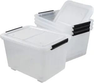 35 Quart Plastic Storage Bin, 4 Packs, Latching Storage Box with Wheels