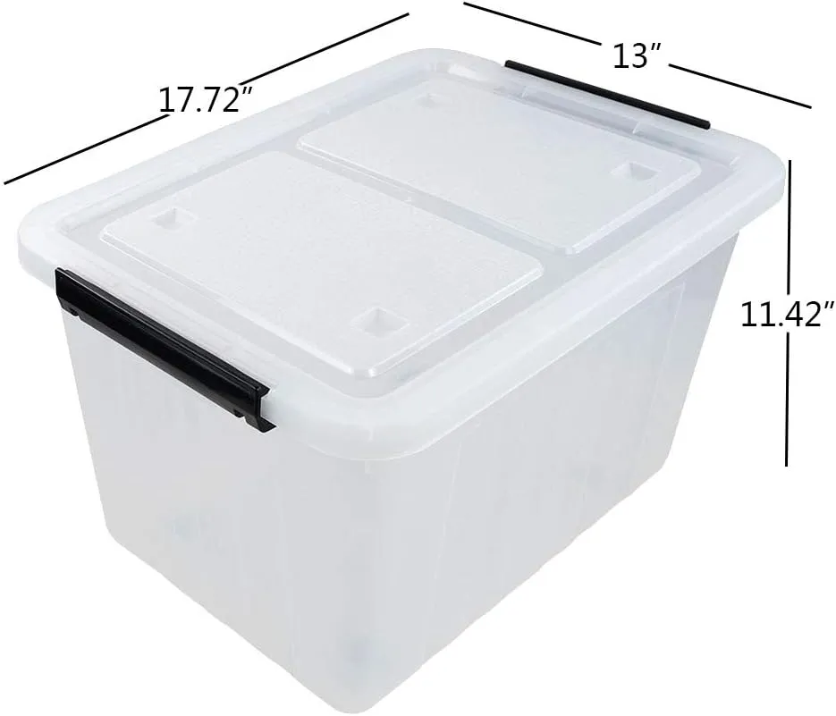 35 Quart Plastic Storage Bin, 4 Packs, Latching Storage Box with Wheels