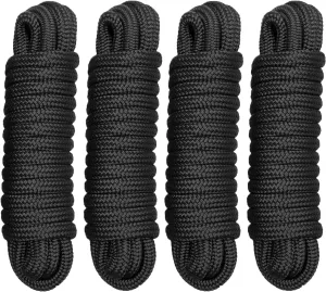 3/8" x 20' Double Braid Nylon Boat Dock Lines, 4 Pack Black Marine Rope Boat Lines for Watercraft Docking