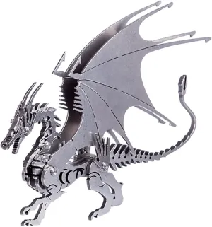 3D Metal Puzzle Fire Dragon Model Kit - Jigsaw Stainless Steel Desk Ornament