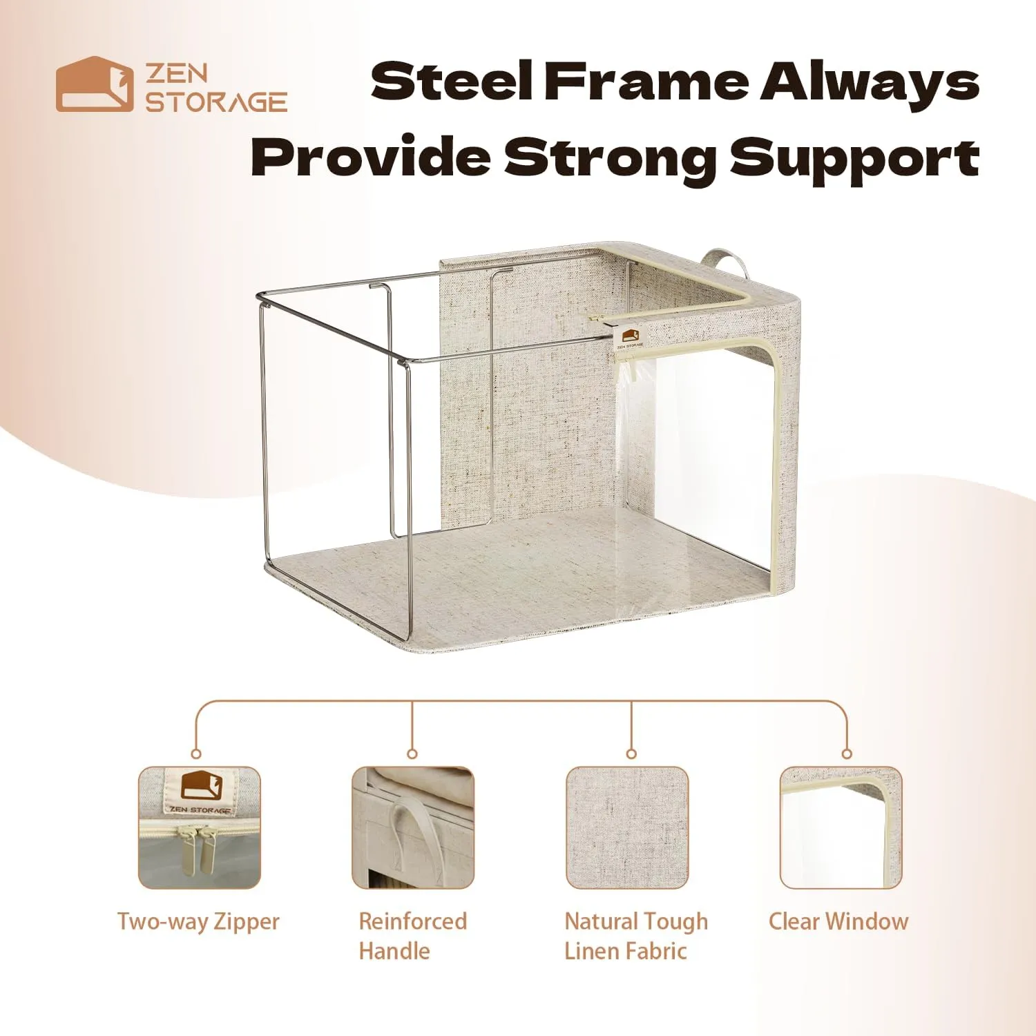 3Pack 60L Large Cloth Storage Bins with Metal Frame, Linen Storage Box with Clear Window, Stackable Sweater Storage for Closet, Clothes Containers for Comforters, Blankets, Quilts, T-shirt