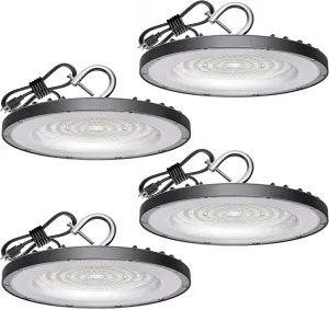 4 Pack LED High Bay Light 200W, 30000lm, 5000K ETL Listed UFO High Bay LED Shop Lights with 5' Cable US Plug, IP65 Waterproof 120V Commercial Lighting Fixture for Warehouse Workshop Barn Factory