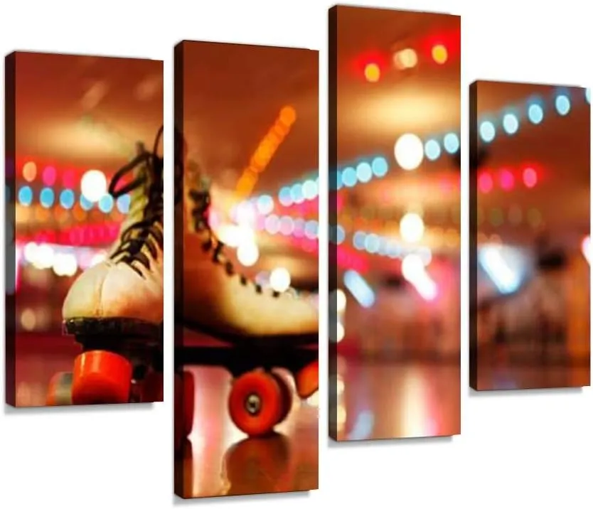 4 Panels Canvas paintings - rollerskates in the roller disco vivids and pictures - Wall Art modern Posters Framed Ready to Hang for Home Wall Decor