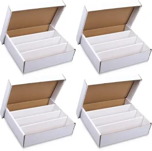 (4) Premium 3200 Count Storage Box 4 Row Monster - 200 Pound Test Strength - Trading Card Cardboard Box For Football, Basketball, Baseball & Gaming Cards - Trading Card Storage Box - USA MADE