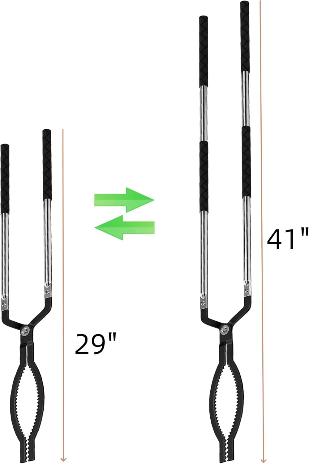 40 Inches Expandable Fire Tongs for Fire Pit Outside Heavy Duty Firewood Log Grabber Claw Stainless Steel Fireplace Tools Indoor