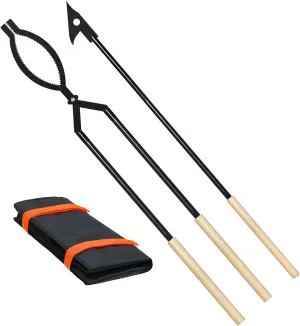 42" Fire Tongs Firewood Log Grabbers and Fire Poker Set, Portable Detachable Heavy Duty Large Fire Tongs Fire Poker Tools Set for Fire Pit, Fireplace, Camping, Bonfires Outdoor/Indoor