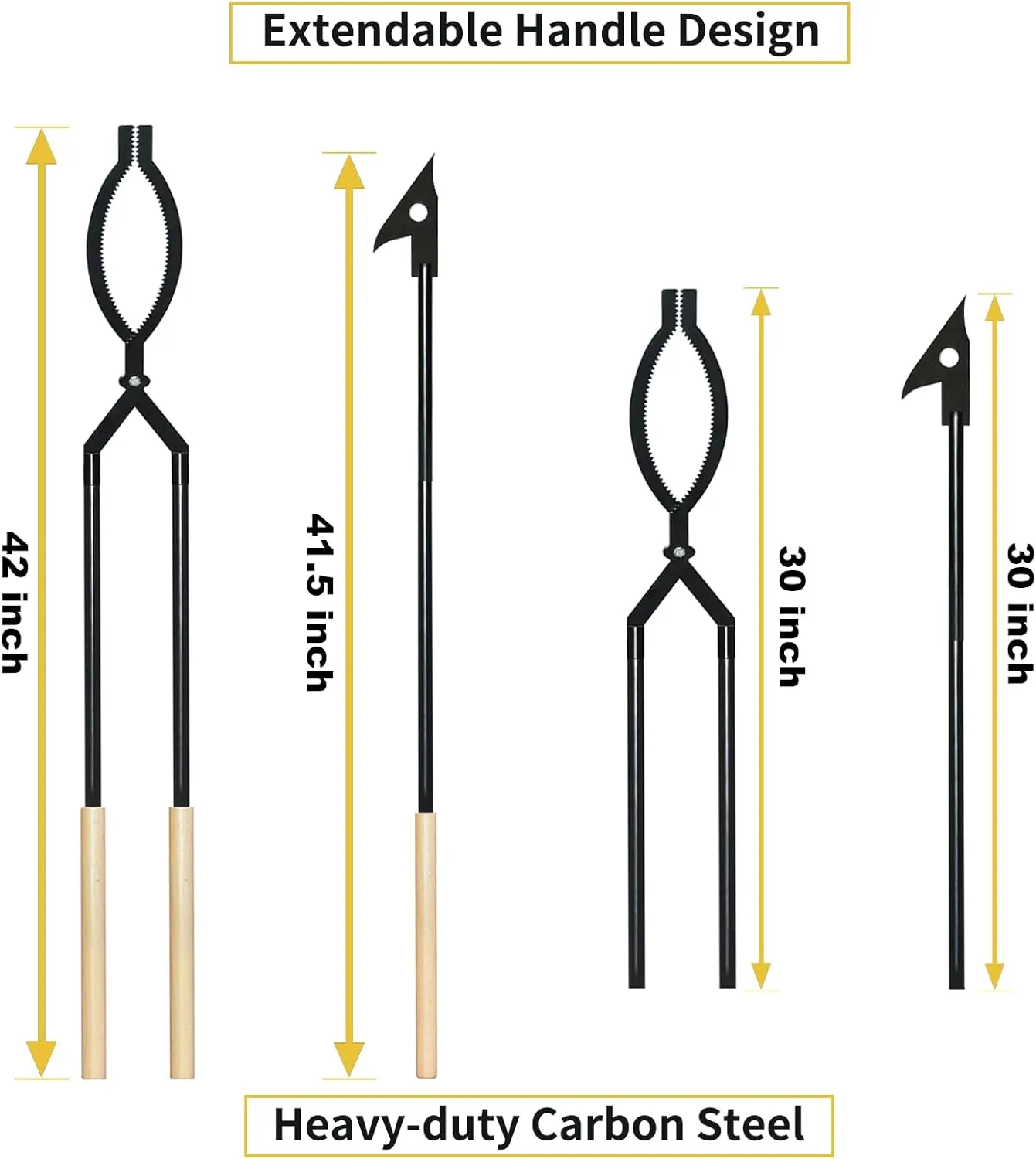 42" Fire Tongs Firewood Log Grabbers and Fire Poker Set, Portable Detachable Heavy Duty Large Fire Tongs Fire Poker Tools Set for Fire Pit, Fireplace, Camping, Bonfires Outdoor/Indoor