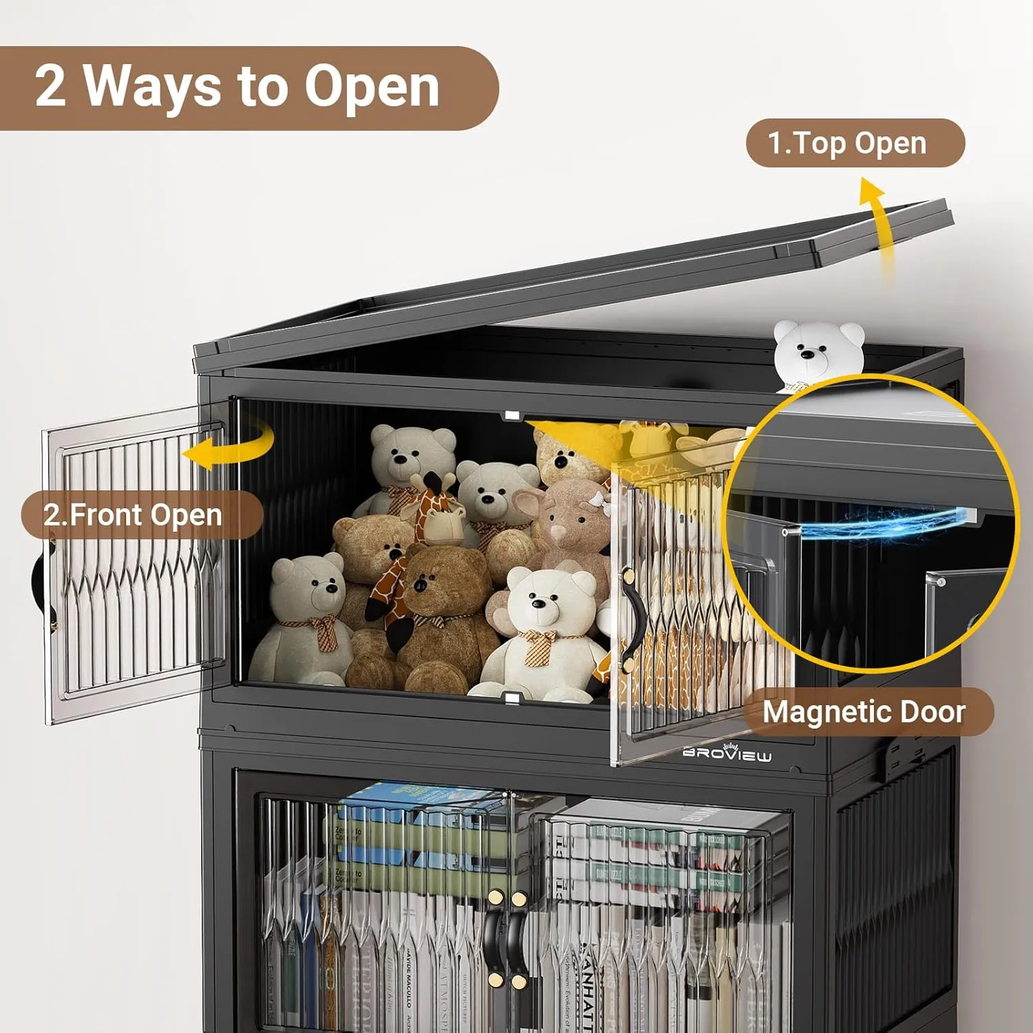 480 Qt Stackable Storage Bins with Lids, Plastic Closet Organizers and Storage Drawer, Collapsible Storage Box with Wheels, Folding Storage Cabinet for Closet Clothes Organization, 4Pack Black
