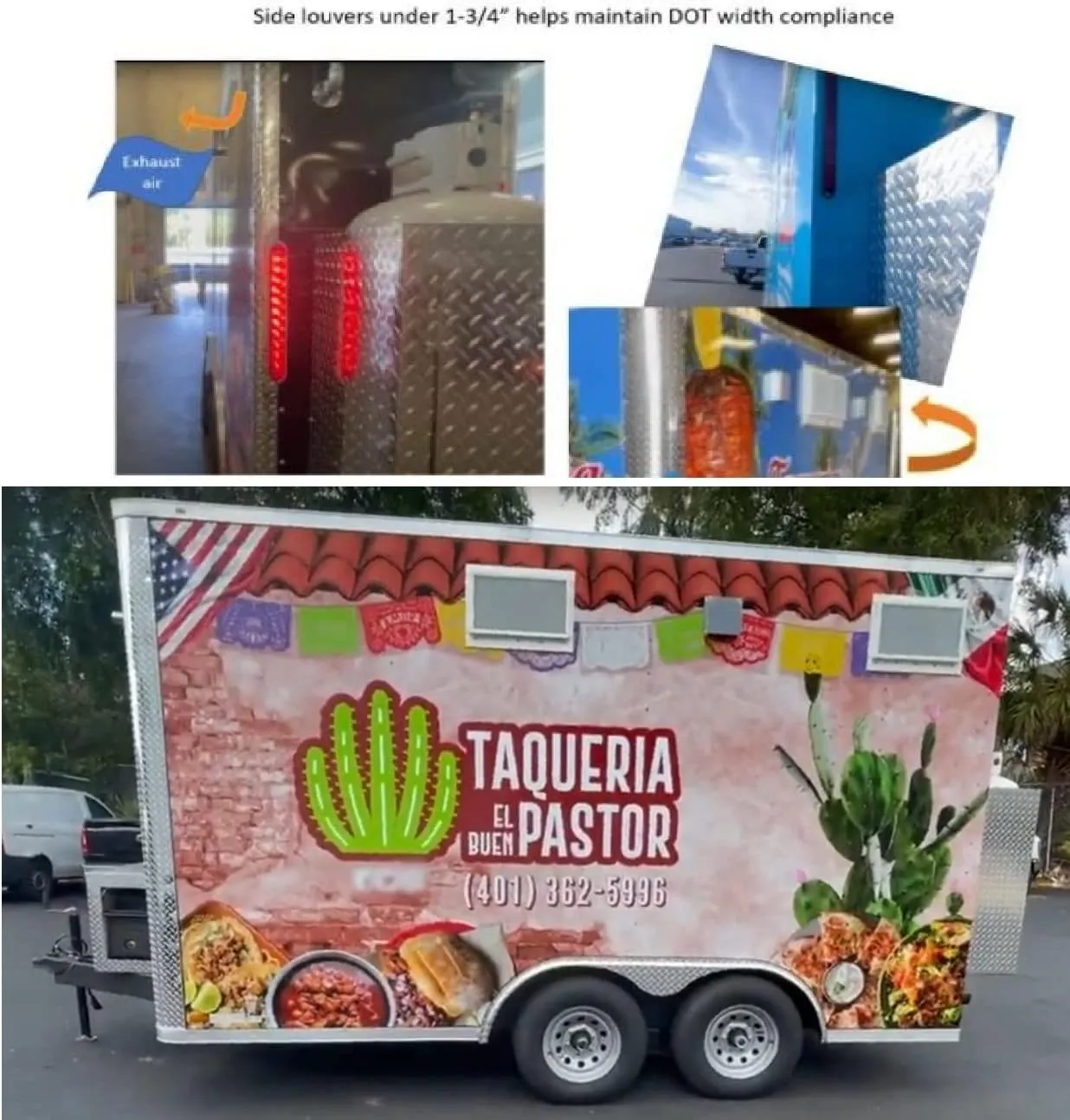 5' Integrated Exhaust Hood & Fan System with Kidde Fire Suppression | Patent Pending Low Box Vent Hood with Single Exhaust Fan Louver for Food Concession Trailer | Food Truck Equipment Made in USA