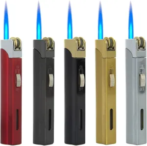 5-Pack Butane Torch Lighter, 5-Color Portable Lighter, Single Nozzle Flame Lockable and Adjustable, Fuel Tank Visible (Fuel not Included)