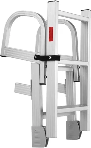5 Steps Pontoon Boat Ladder, Aluminium Extension Rope Ladder with Handrail Grips & Accessories, Anti-Slip Rubber Tread, Folding Design, Supports Up to 440 lbs