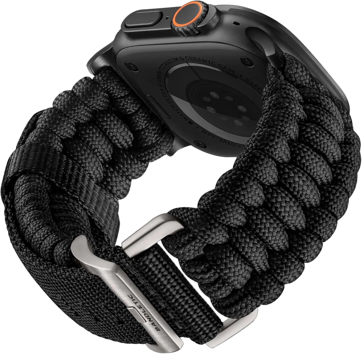 550 Paracord Band Compatible with Apple Watch Bands for Men - Rugged Survival Nylon Strap Braided for iWatch Ultra 2 Bands for Men 49mm, Series 10 46mm 9/8/7 45mm SE2/6/SE/5/4 44mm 3/2/1 42mm, Black