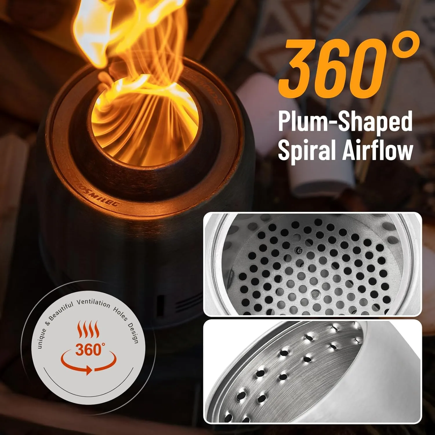 7 Inch Tabletop Fire Pit with Stand Smokeless 304 Stainless Steel Fire Pit for Camping Outdoor & Patio-Wood Burning or Pellet Fueled Portable Bonfire