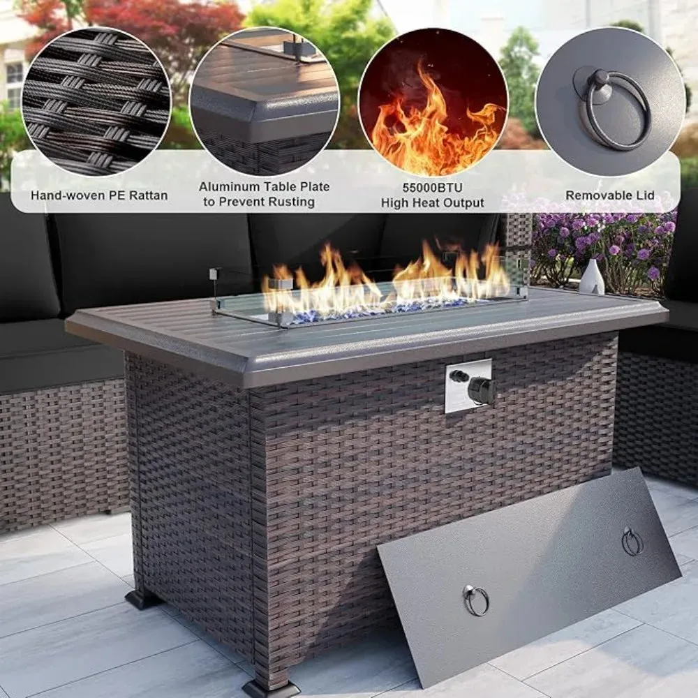 7 Pieces Outdoor Patio Furniture Set with Propane Fire Pit