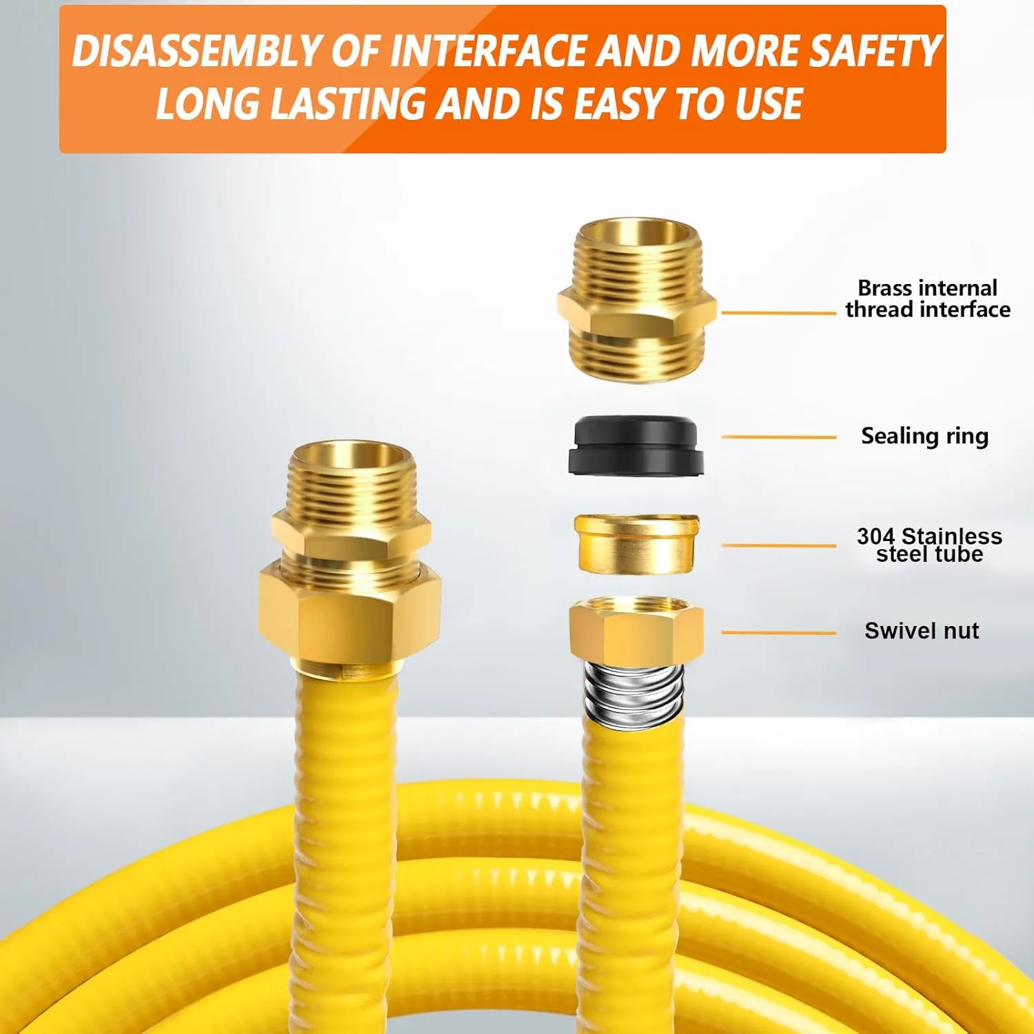 70ft 3/4'' Flexible Gas Line, CSST Corrugated Stainless Steel Tubing Pipe Kit, Natural Gas Line Propane Pipe Conversion Kit Grill Hose with 2 Male Adapter Fittings (70ft 3/4'')