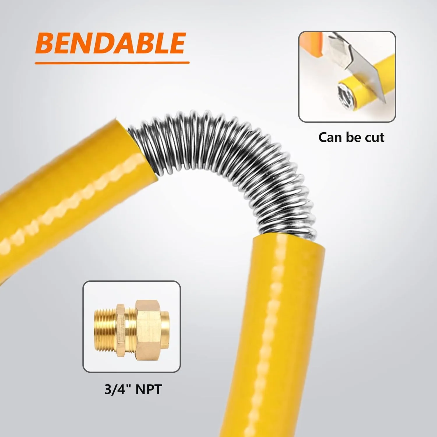 70ft 3/4'' Flexible Gas Line, CSST Corrugated Stainless Steel Tubing Pipe Kit, Natural Gas Line Propane Pipe Conversion Kit Grill Hose with 2 Male Adapter Fittings (70ft 3/4'')