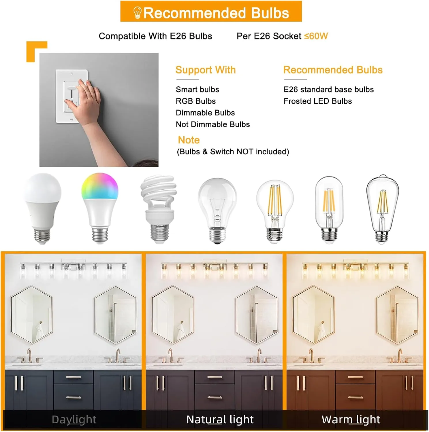8 Light Bathroom Vanity Light, Modern Large Brushed Nickel Vanity Lights Fixtures, Farmhouse Bathroom Lighting Fixture Over Mirror with Clear Glass Shade for Mirror, Bedroom, Living Room, Wall Lamp