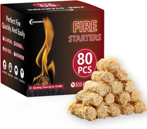 80 Pcs Fire Starters for Campfire, Fireplace, Grill, Fire Pit, Wood Stove, BBQ, Smoker - Easy & Quick Light Fire Fit Kamado Joe, Big Green Egg and Solo Stove