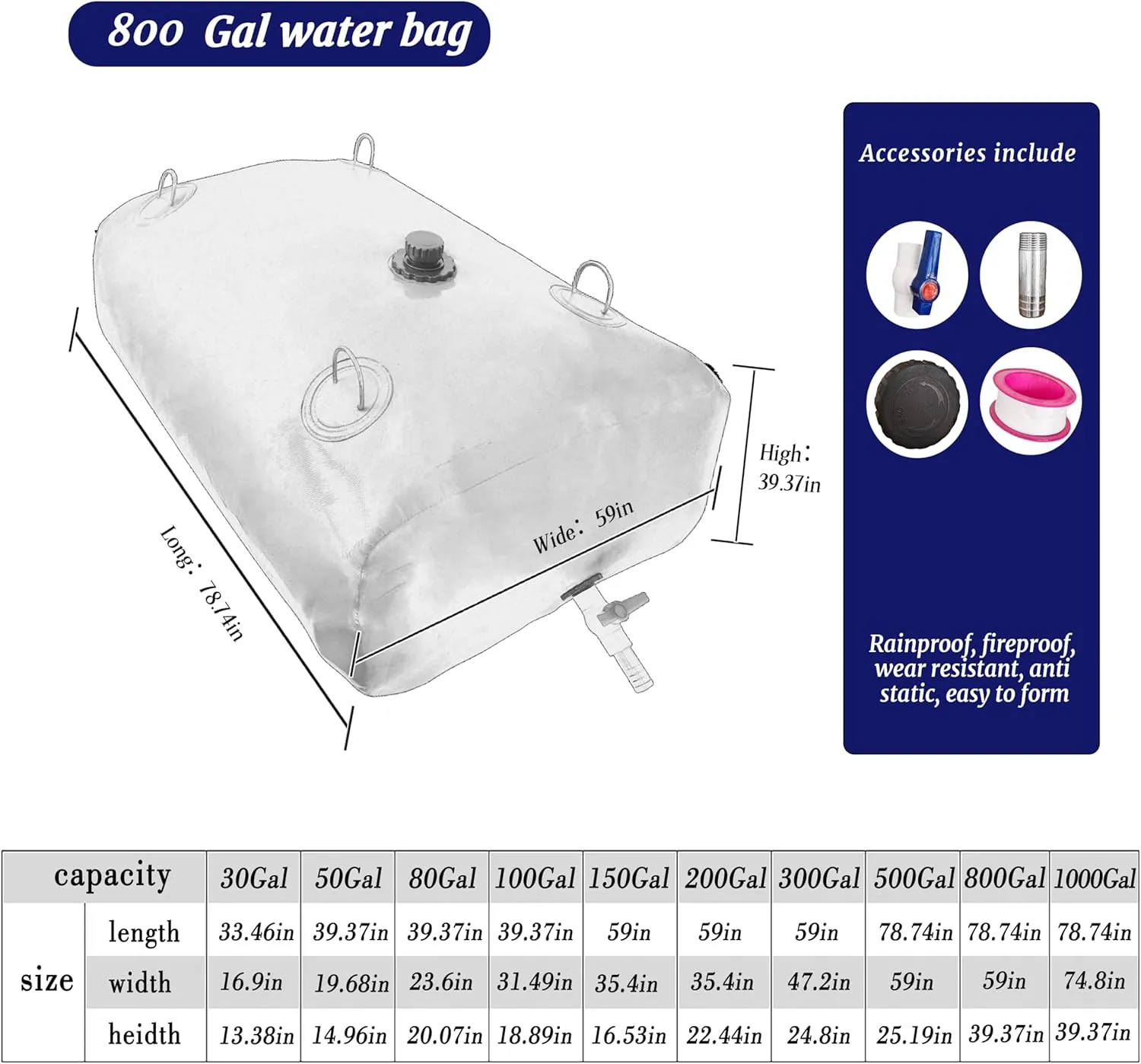 800Gal Portable Water Storage Bladder, Foldable Large Capacity Container Water Tank, Agricultural Irrigation, Camping, Firefighting, Outdoor Household Water