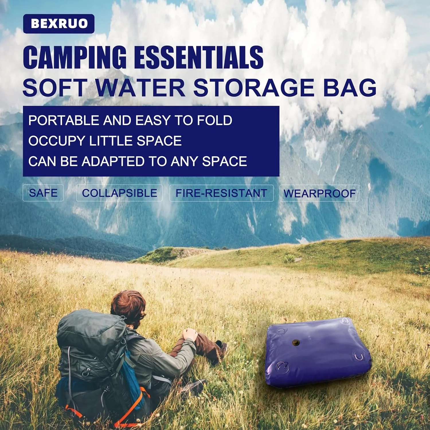 800Gal Portable Water Storage Bladder, Foldable Large Capacity Container Water Tank, Agricultural Irrigation, Camping, Firefighting, Outdoor Household Water