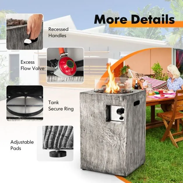 8.79 KW Propane Gas Fire Pit Table with Glass Wind Guard-Grey