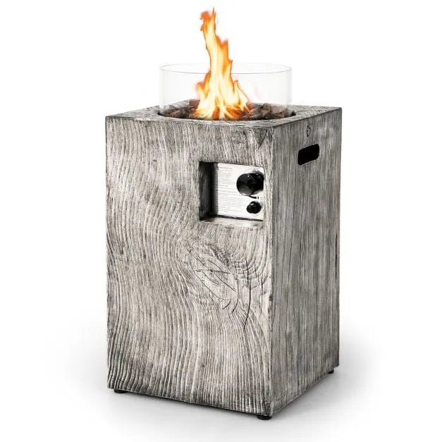 8.79 KW Propane Gas Fire Pit Table with Glass Wind Guard-Grey