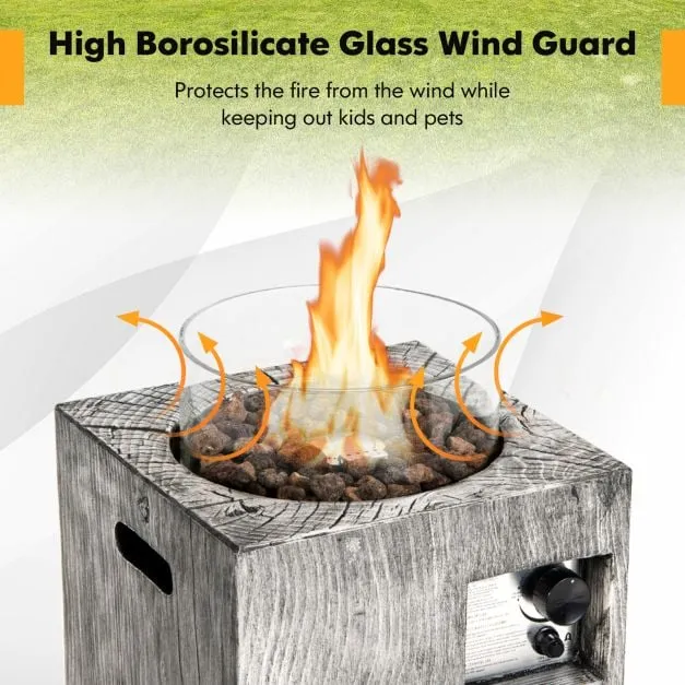 8.79 KW Propane Gas Fire Pit Table with Glass Wind Guard-Grey