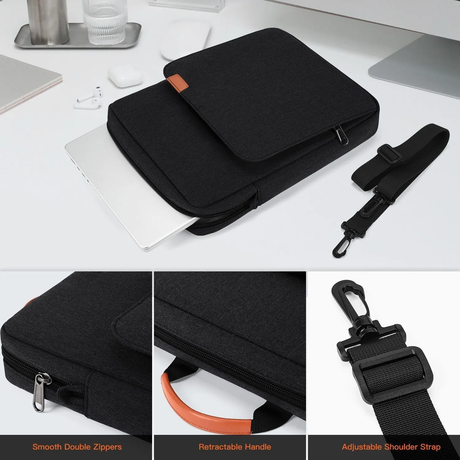 9-11 Inch Tablet Sleeve iPad Carrying Bag for 11 inch iPad Pro M4 /11 inch iPad Air M3 M2, Samsung Galaxy Tab S9  Plus/S9 FE  12.4", Fire Max 11/ HD 10", iPad 11th Case with Strap, Black