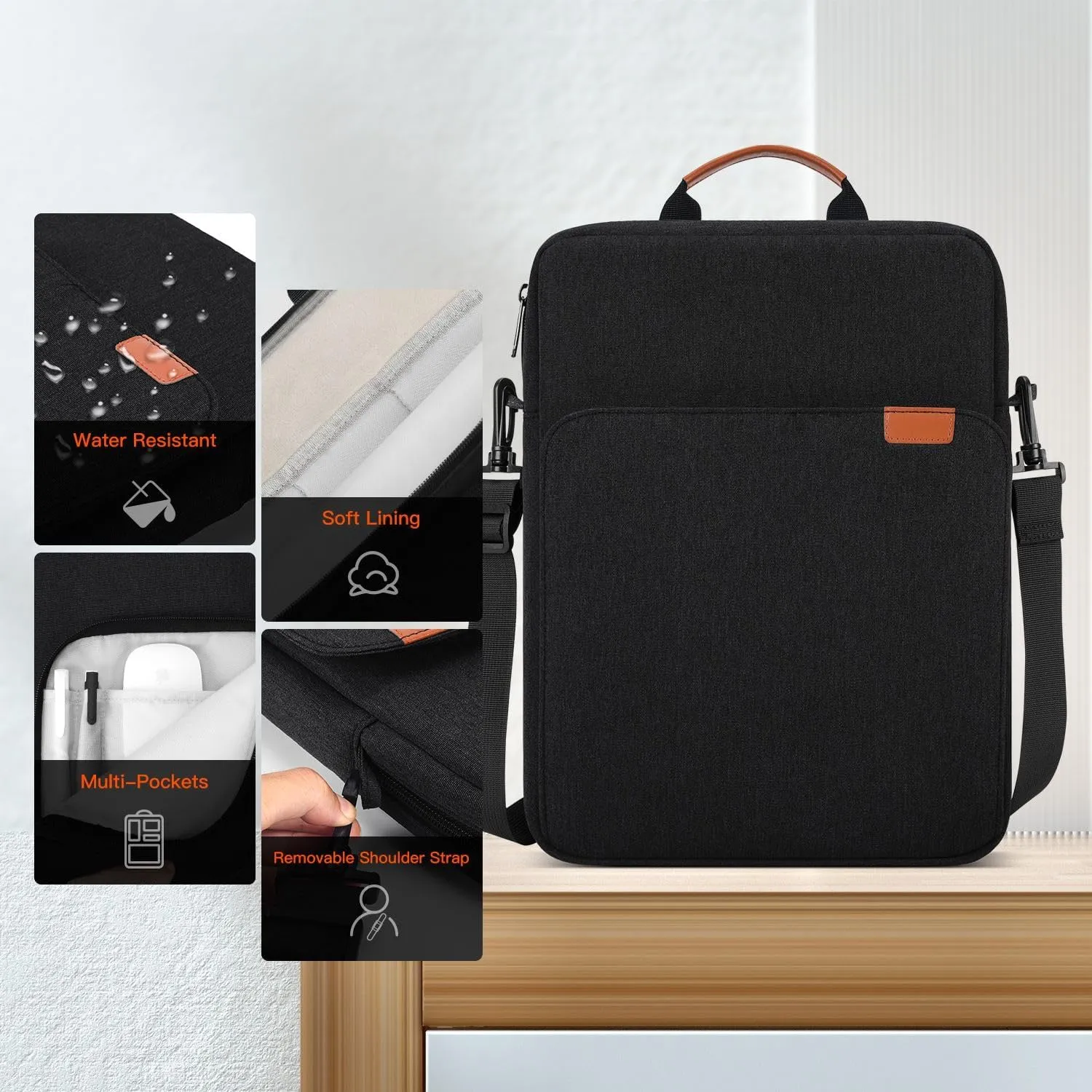 9-11 Inch Tablet Sleeve iPad Carrying Bag for 11 inch iPad Pro M4 /11 inch iPad Air M3 M2, Samsung Galaxy Tab S9  Plus/S9 FE  12.4", Fire Max 11/ HD 10", iPad 11th Case with Strap, Black