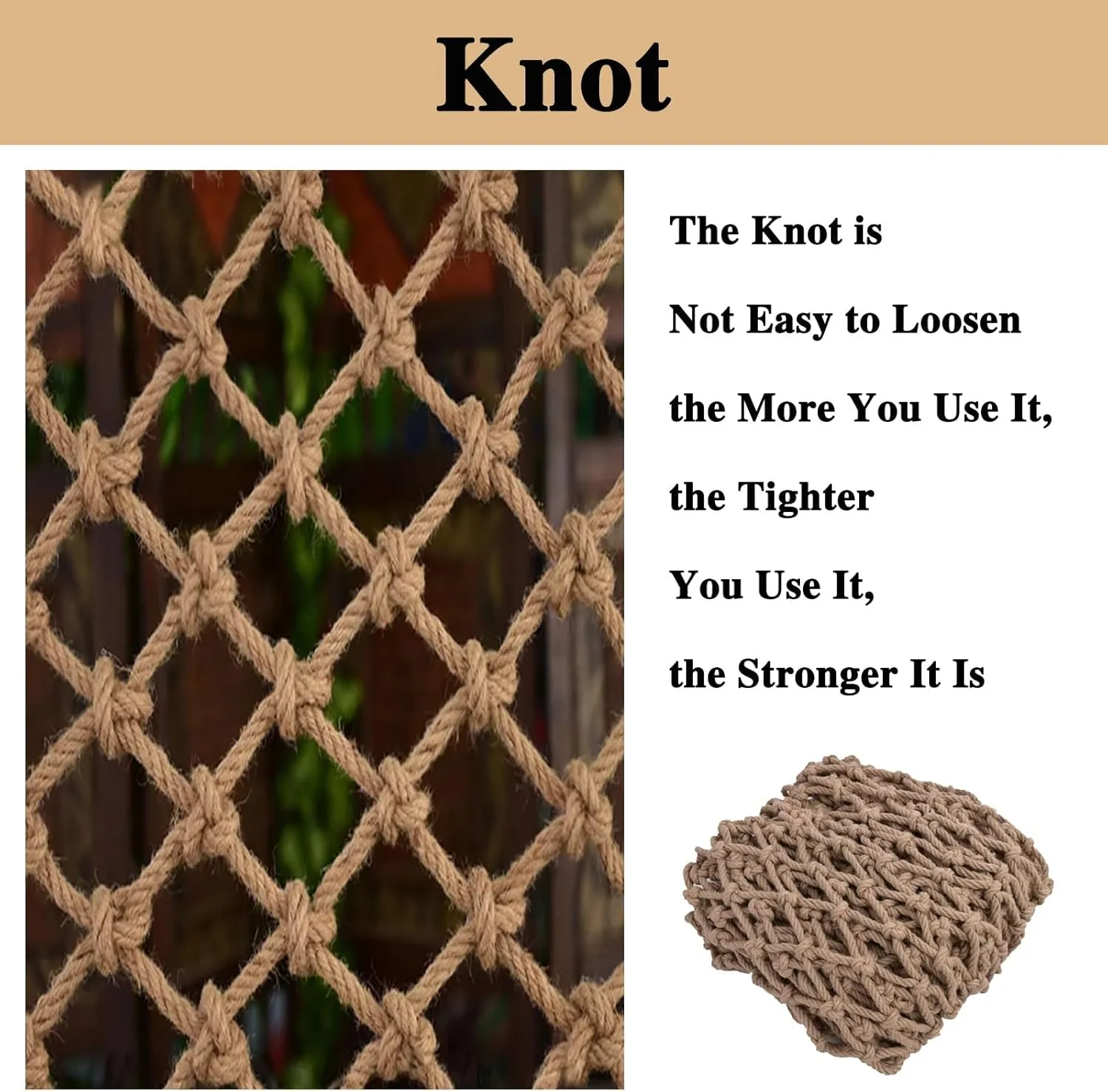 (9.8x19.7ft) Safety Rope Net, Jute Hemp Climbing Netting, Outdoor Tree House Climbing Safety Stair Balcony Loft Railing Protect, Rope Fence, Climbing Cargo Net (10mm-12cm)