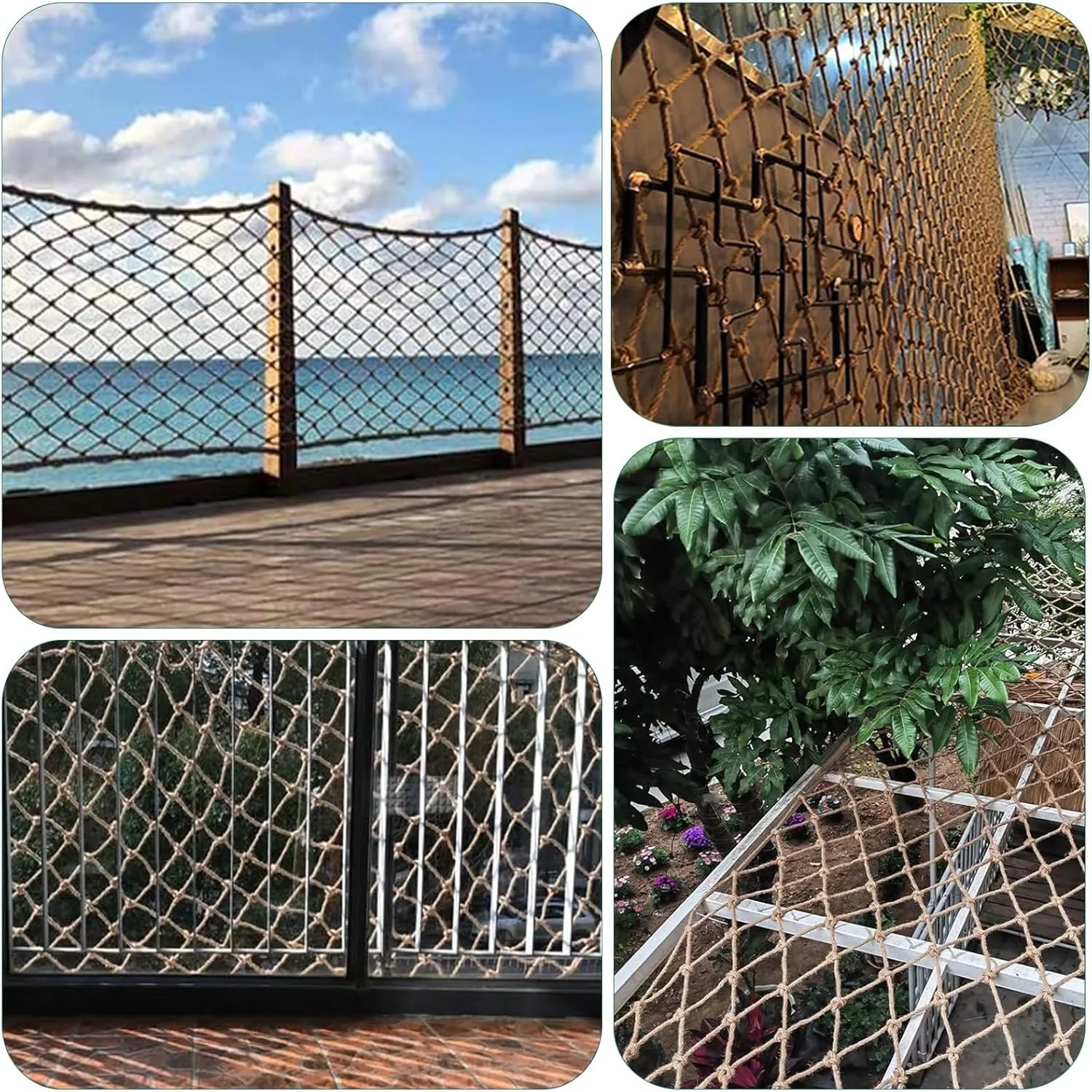 (9.8x19.7ft) Safety Rope Net, Jute Hemp Climbing Netting, Outdoor Tree House Climbing Safety Stair Balcony Loft Railing Protect, Rope Fence, Climbing Cargo Net (10mm-12cm)