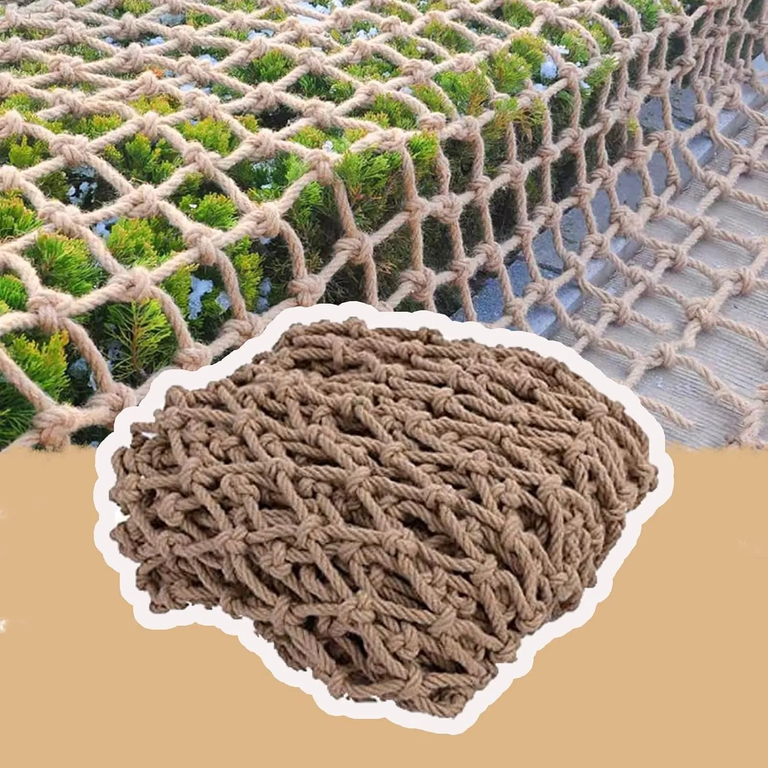 (9.8x19.7ft) Safety Rope Net, Jute Hemp Climbing Netting, Outdoor Tree House Climbing Safety Stair Balcony Loft Railing Protect, Rope Fence, Climbing Cargo Net (10mm-12cm)