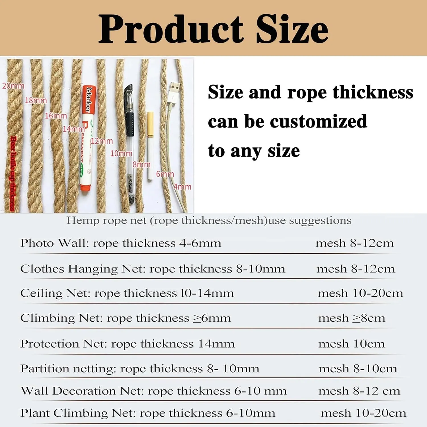 (9.8x19.7ft) Safety Rope Net, Jute Hemp Climbing Netting, Outdoor Tree House Climbing Safety Stair Balcony Loft Railing Protect, Rope Fence, Climbing Cargo Net (10mm-12cm)