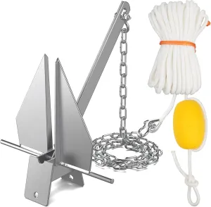 Abimars Boat Anchor Kit, 4 Sizes Fluke Anchor with Float, Chain, Rope, Hot-Dipped Galvanized Steel Anchor for Watercraft Up to 38FT