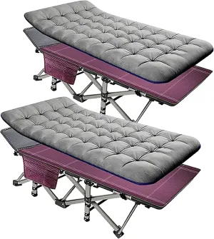ABORON 2 Pack Folding Camping Cot W/Mat for Adults, Heavy Duty Outdoor Bed with Carry Bag,1200 D Layer Oxford Travel Camp Cots