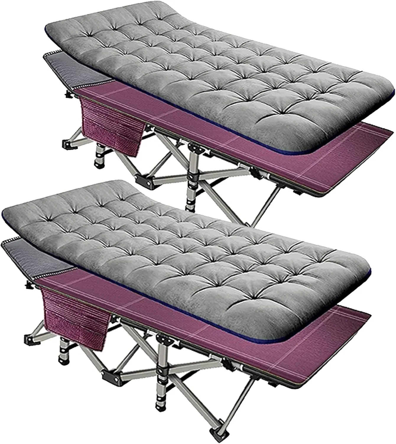 ABORON 2 Pack Folding Camping Cot W/Mat for Adults, Heavy Duty Outdoor Bed with Carry Bag,1200 D Layer Oxford Travel Camp Cots