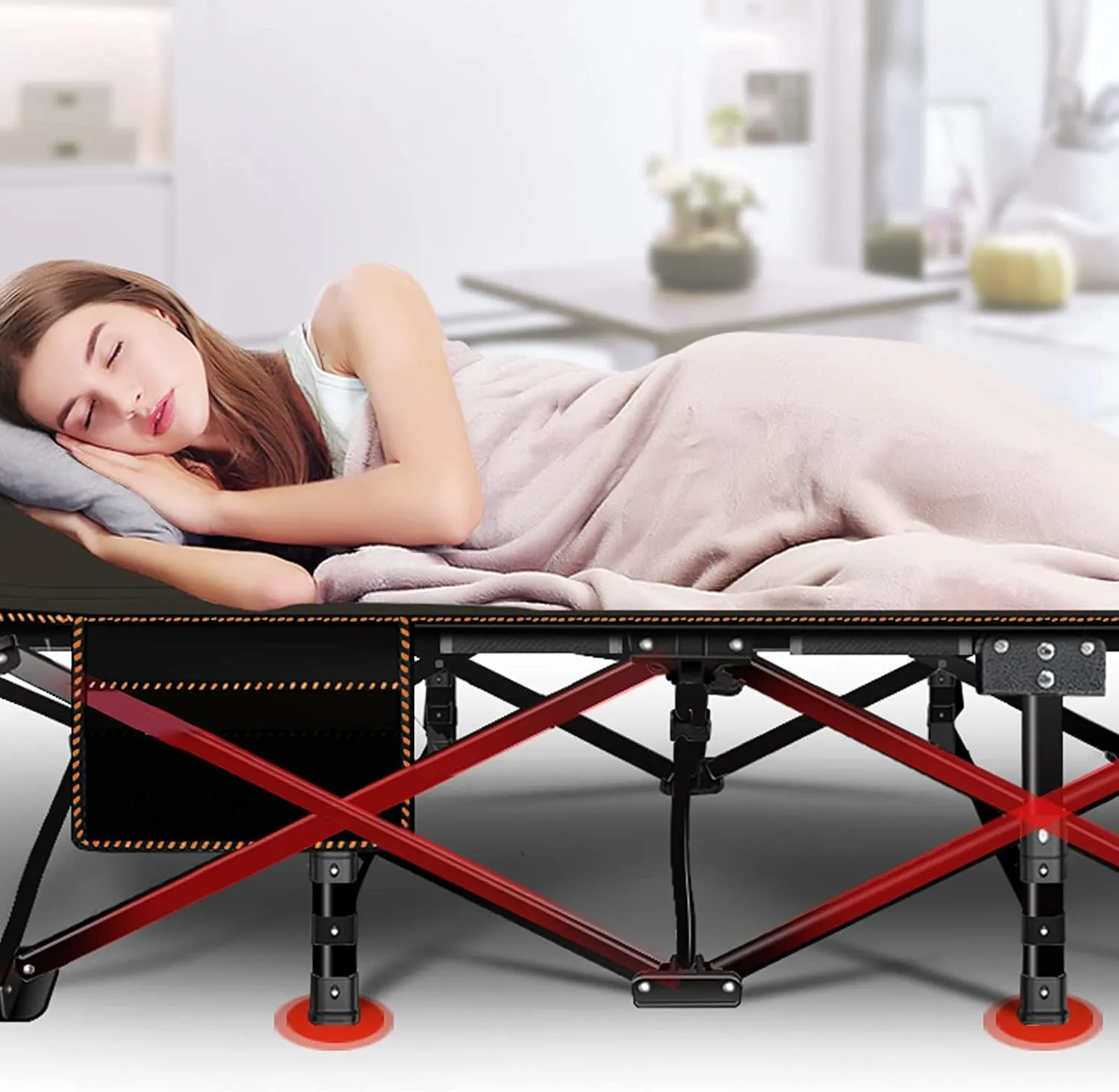 ABORON 2PK Folding Camping Cot for Adults, Double Layer 1200D, 500lb Capacity, Heavy Duty Guest Cot with Mat & Carrying Bag for Indoor & Outdoor Use