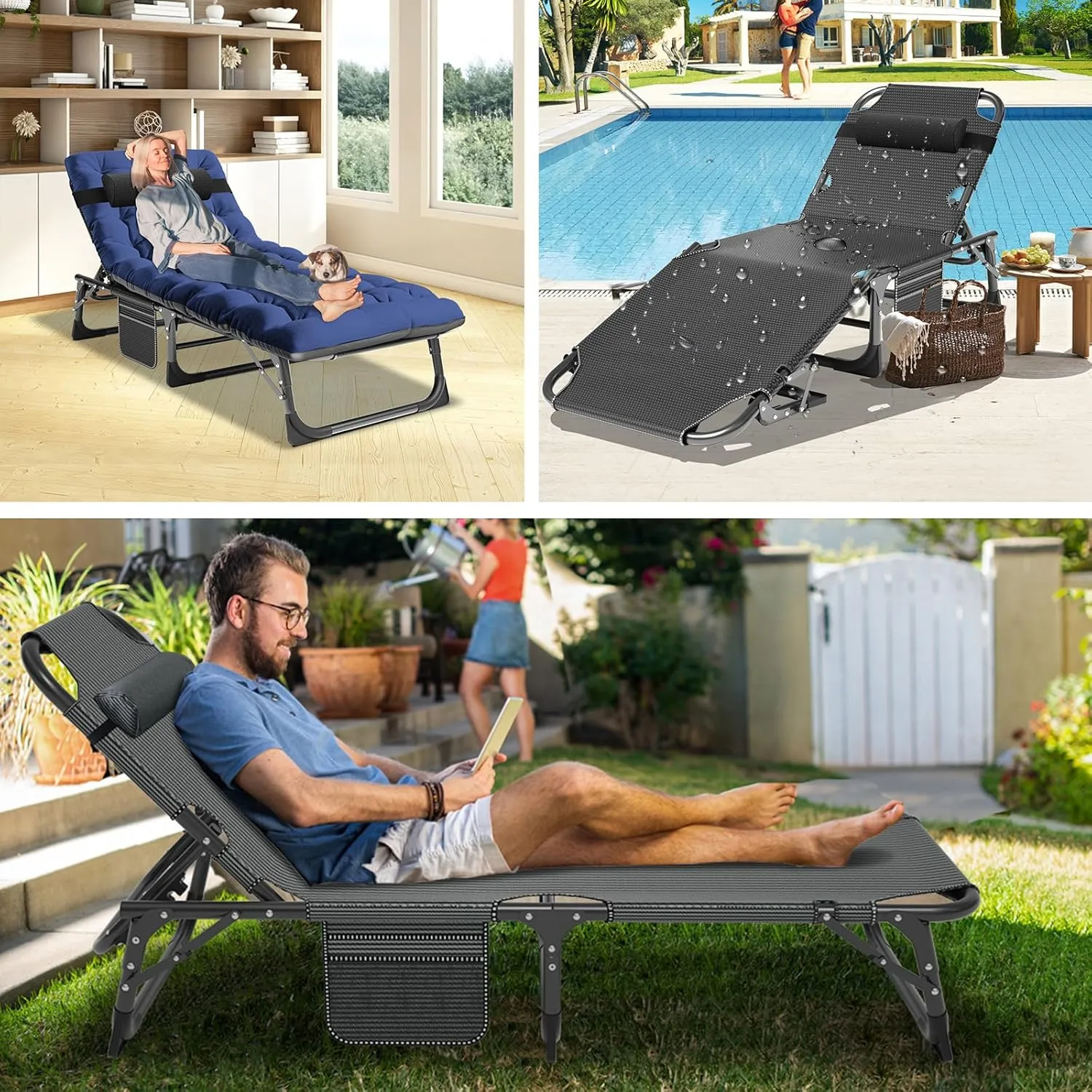 ABORON 2PK Folding Camping Cot for Adults, Heavy Duty 3-in-1 Bed for Guest Sleeping, Adjustable Double-Layer 1200D with Mattress & Carrying Bag for Home, Office, Vacation, Hospital Use